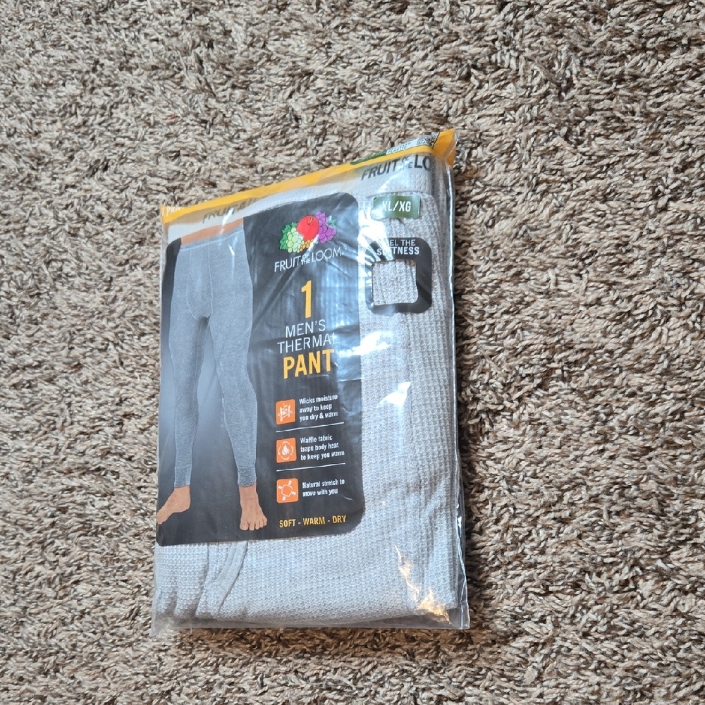 Fruit of the Loom XL Men's Thermal Grey Pants Soft Warm Dry